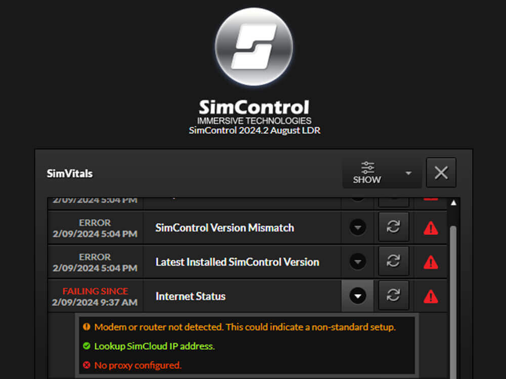 SimControl – Contrôles autonomes de santé du simulateur